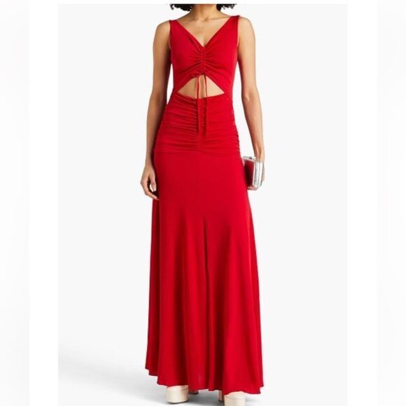 Zac Posen Red Ruched Cutout Jersey Formal Gown | Size 8 - Picture 1 of 15